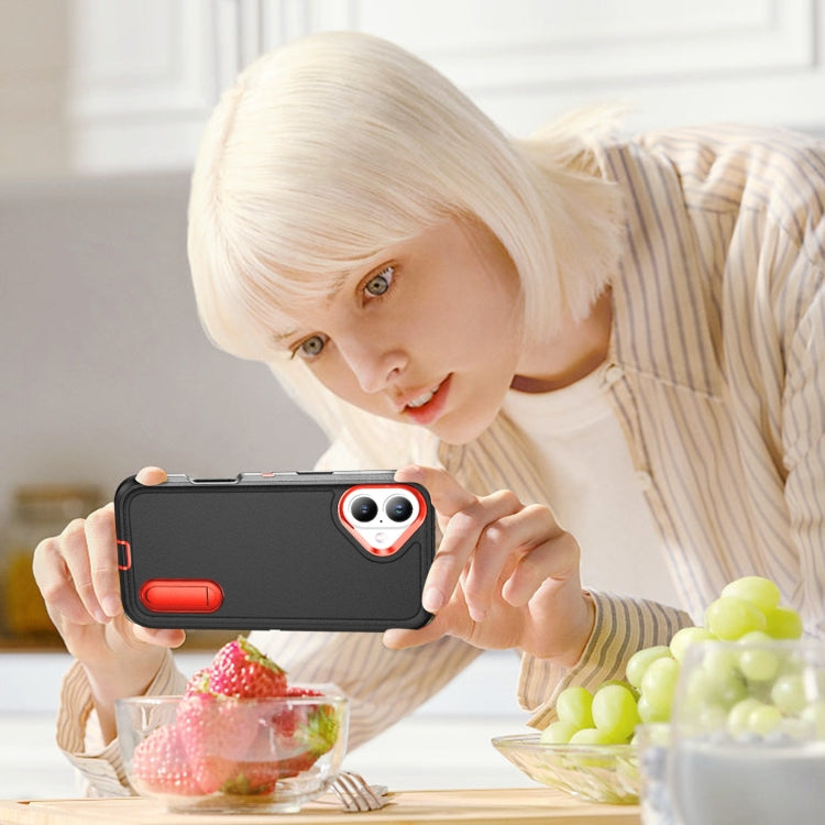 For iPhone 16 Plus Rugged PC + Silicone Phone Case with Holder(Black+Orange) - iPhone 16 Plus Cases by PMC TechLife | Online Shopping South Africa | PMC TechLife | Buy Now Pay Later Mobicred