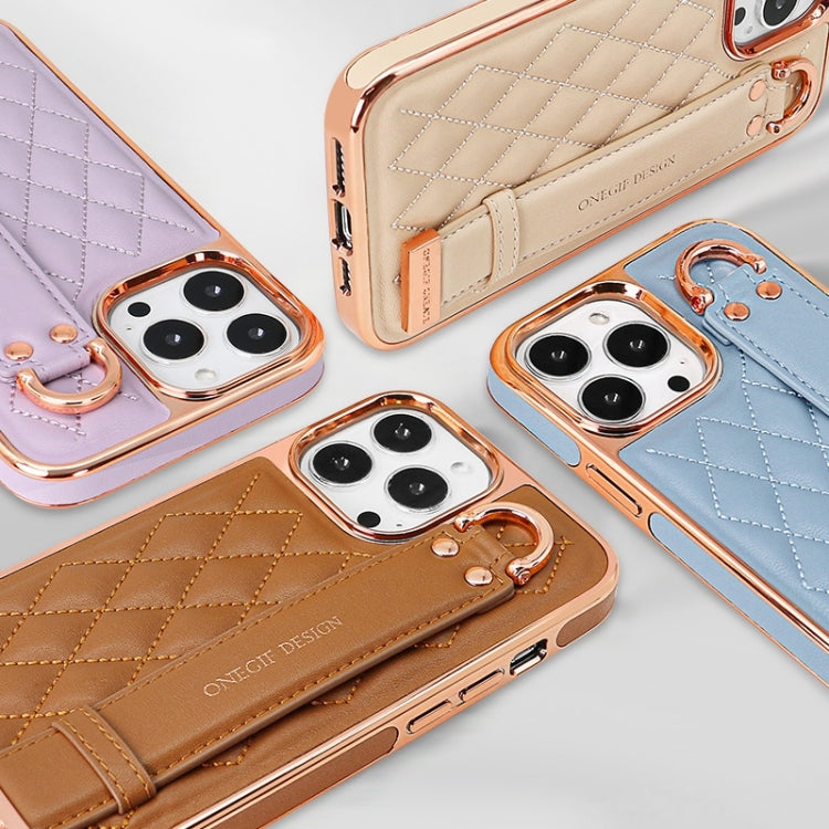 For iPhone 15 Pro Max VIETAO Rhombic Texture Wristband PU Phone Case(White) - free shipping - PMC Jewellery - Order now!