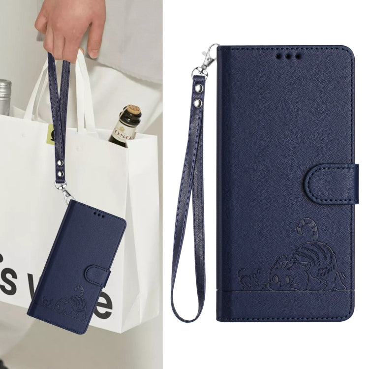 For Redmi K70 Ultra 5G Global Cat Rat Embossed Pattern RFID Leather Phone Case with Lanyard(Blue) - free shipping - PMC Jewellery - Order now!
