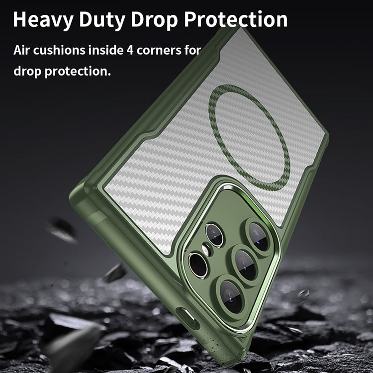 For Samsung Galaxy S25 Ultra 5G Carbon Fiber Texture MagSafe Translucent Phone Case(Green) - Galaxy S25 Ultra 5G Cases by PMC Jewellery | Online Shopping South Africa | PMC Jewellery | Buy Now Pay Later Mobicred