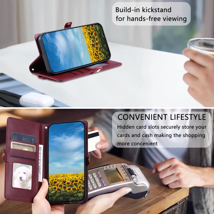 For iPhone 16e Wallet Multi-card Slot Leather Phone Case with Lanyard(Wine Red) - iPhone 16e Cases by PMC TechLife | Online Shopping South Africa | PMC TechLife | Buy Now Pay Later Mobicred