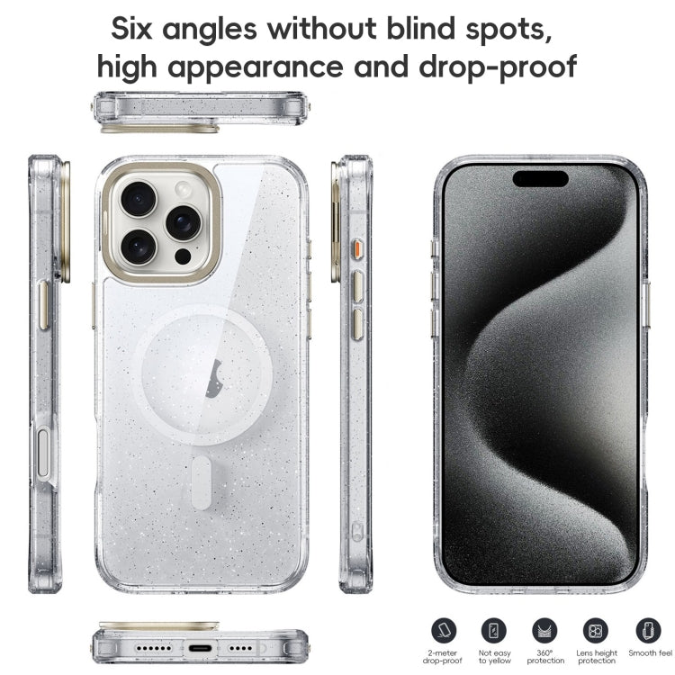 For iPhone 16 Plus Glitter Powder Lens Holder MagSafe Magnetic Phone Case(Transparent Black) - free shipping - PMC Jewellery - Order now!