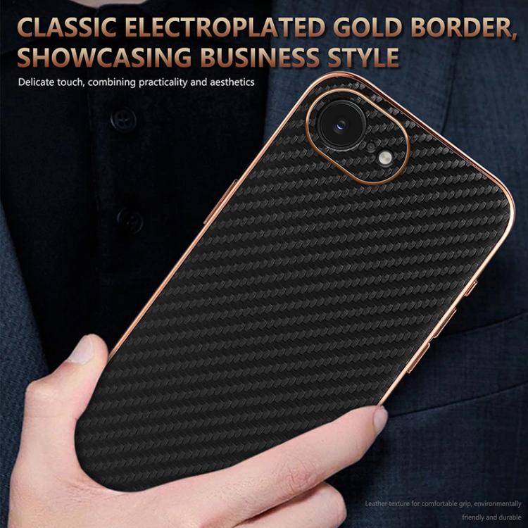 For iPhone 16e AZNS Electroplated Edge Carbon Fiber Texture Phone Case(Brown) - free shipping - PMc TechLife - Order now!