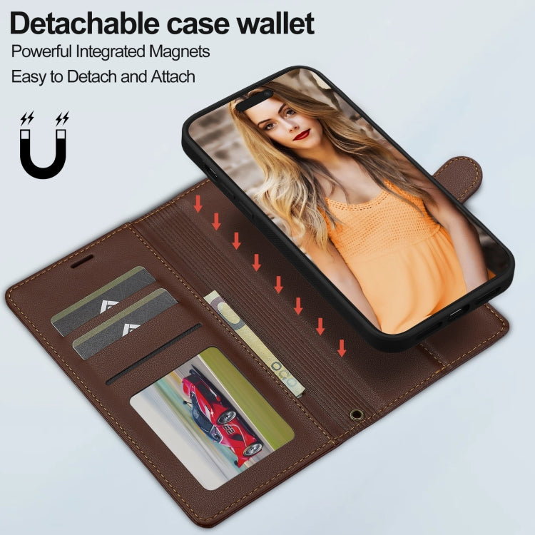 For iPhone 13 Pro LC.IMEEKE L2 Series Detachable Magsafe PU Phone Case with Lanyard(Brown) - free shipping - PMC Jewellery - Order now!