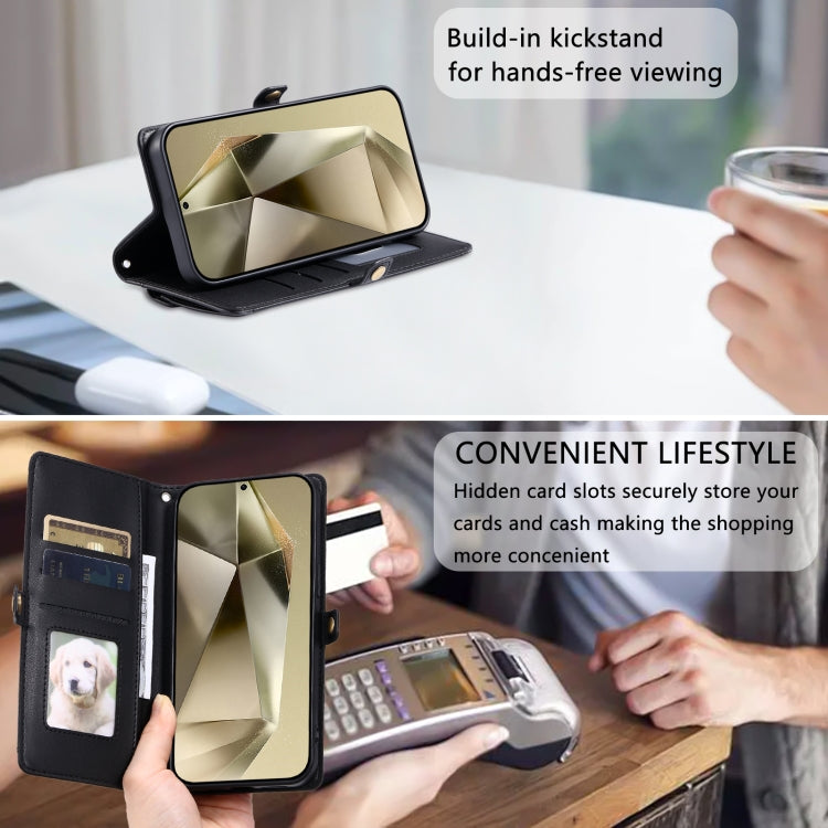 For Samsung Galaxy S25 Ultra 5G Wallet Multi-card Slot Leather Phone Case with Lanyard(Black) - Galaxy S25 Ultra 5G Cases by PMC TechLife | Online Shopping South Africa | PMC TechLife | Buy Now Pay Later Mobicred