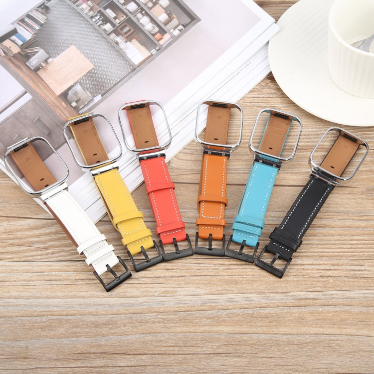 For Redmi Watch 3 Lite Metal Frame Integrated Leather Watch Band(Yellow) - Watch Bands by PMc TechLife | Online Shopping South Africa | PMc TechLife | Buy Now Pay Later Mobicred