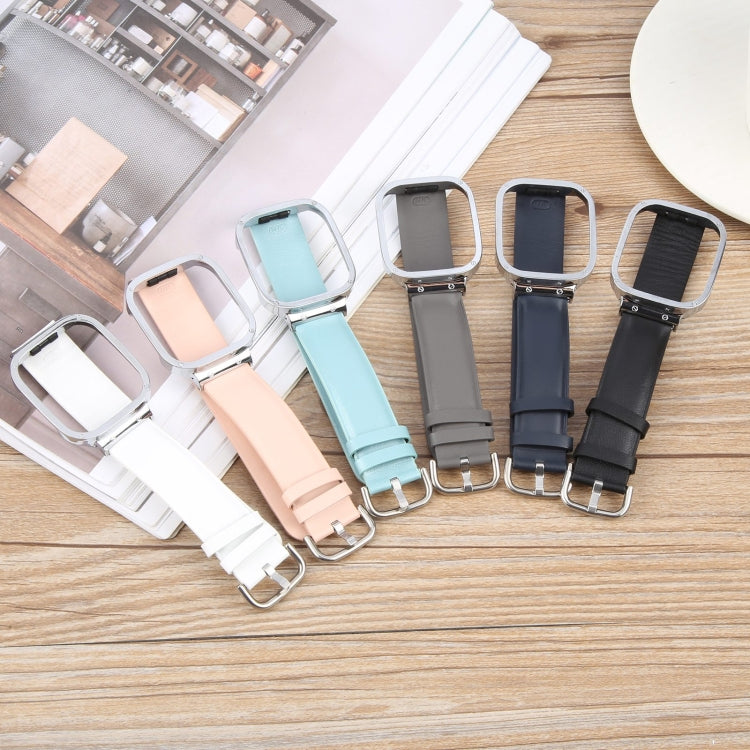 For Redmi Watch 3 Lite Metal Frame Integrated Genuine Leather Watch Band(Black) - Watch Bands by PMc TechLife | Online Shopping South Africa | PMc TechLife | Buy Now Pay Later Mobicred