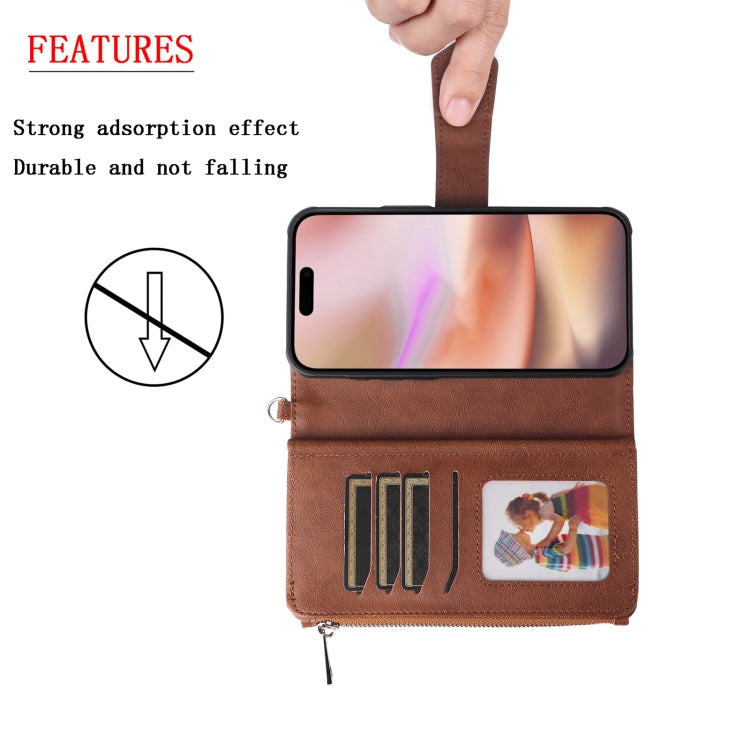 For iPhone 16 Plus Solid Color 2 in 1 Zipper Shockproof Phone Case(Brown) - free shipping - PMC Jewellery - Order now!