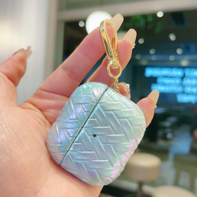 For AirPods 4 Colorful Weaving Texture Earbuds Box PC Case with Hook(Blue) - free shipping - PMC Jewellery - Order now!