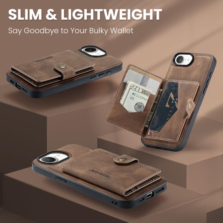 For iPhone 16e JEEHOOD J01 Retro Magnetic Detachable Wallet Phone Case(Brown) - free shipping - PMc TechLife - Order now!