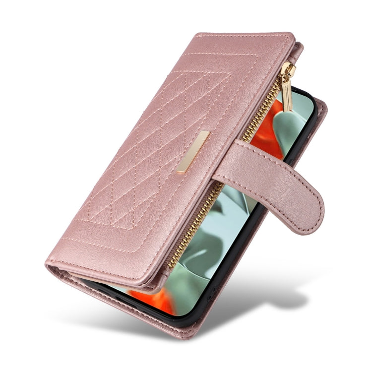For Google Pixel 9 Pro XL Crossbody Zipper Wallet Rhombus Leather Phone Case(Rose Gold) - Google Cases by PMC TechLife | Online Shopping South Africa | PMC TechLife | Buy Now Pay Later Mobicred