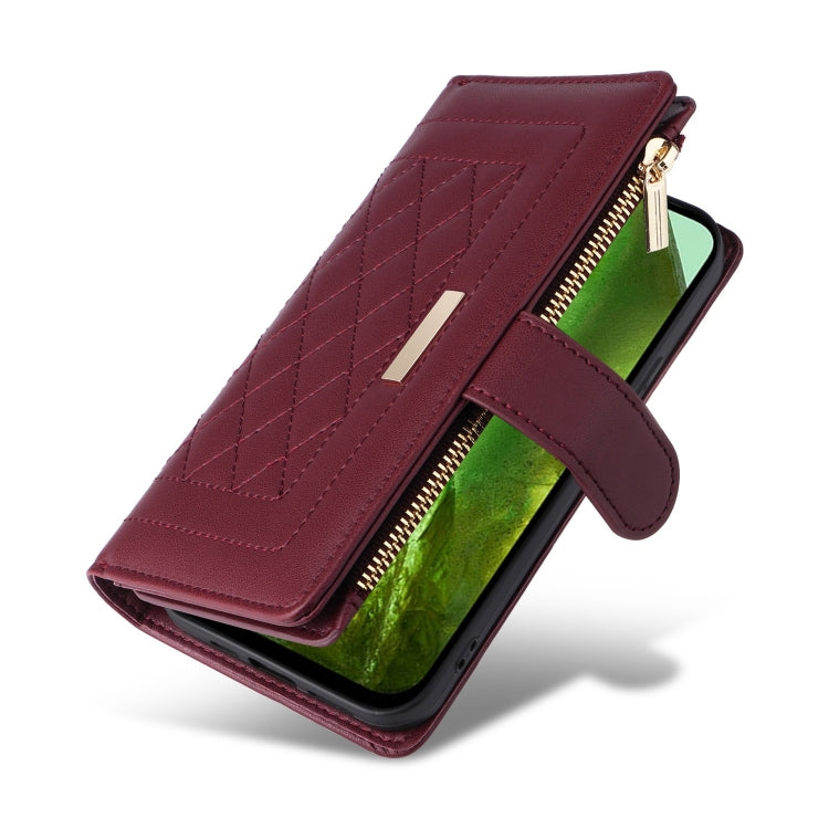 For Google Pixel 8a Crossbody Zipper Wallet Rhombus Leather Phone Case(Wine Red) - Google Cases by PMC TechLife | Online Shopping South Africa | PMC TechLife | Buy Now Pay Later Mobicred