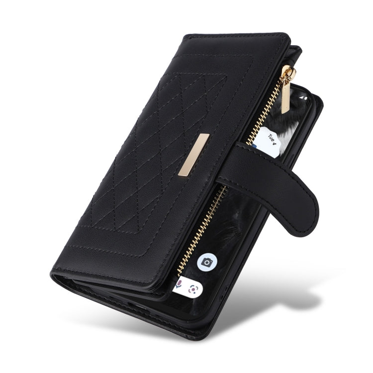For Google Pixel 7 Crossbody Zipper Wallet Rhombus Leather Phone Case(Black) - Google Cases by PMC TechLife | Online Shopping South Africa | PMC TechLife | Buy Now Pay Later Mobicred
