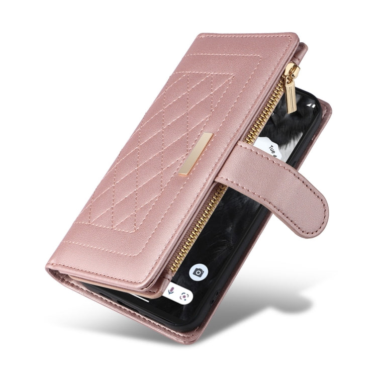 For Google Pixel 7 Pro Crossbody Zipper Wallet Rhombus Leather Phone Case(Rose Gold) - Google Cases by PMC TechLife | Online Shopping South Africa | PMC TechLife | Buy Now Pay Later Mobicred