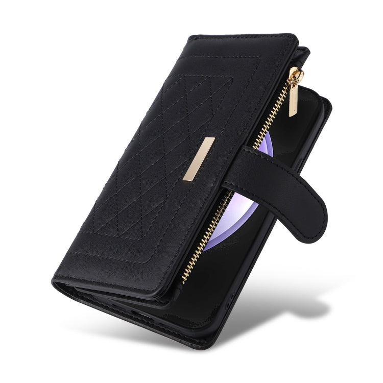For Samsung Galaxy S24 FE 5G Crossbody Zipper Wallet Rhombus Leather Phone Case(Black) - Galaxy S24 FE 5G Cases by PMC Jewellery | Online Shopping South Africa | PMC Jewellery | Buy Now Pay Later Mobicred