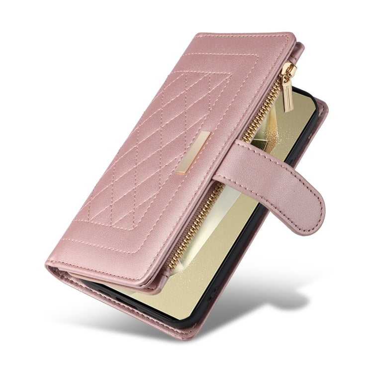 For Samsung Galaxy S24 Ultra 5G Crossbody Zipper Wallet Rhombus Leather Phone Case(Rose Gold) - by PMC Jewellery | Online Shopping South Africa | PMC Jewellery | Buy Now Pay Later Mobicred