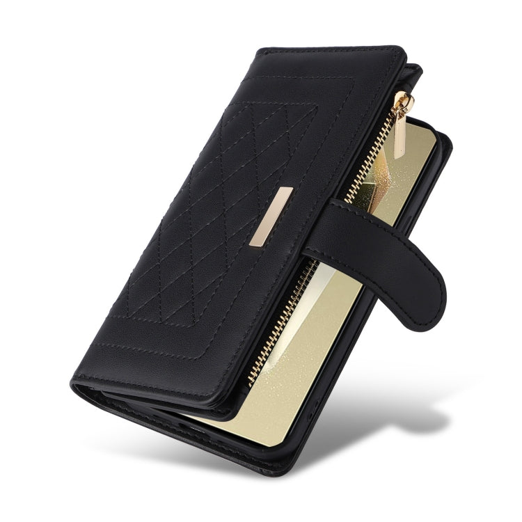 For Samsung Galaxy S24 Ultra 5G Crossbody Zipper Wallet Rhombus Leather Phone Case(Black) - by PMC Jewellery | Online Shopping South Africa | PMC Jewellery | Buy Now Pay Later Mobicred