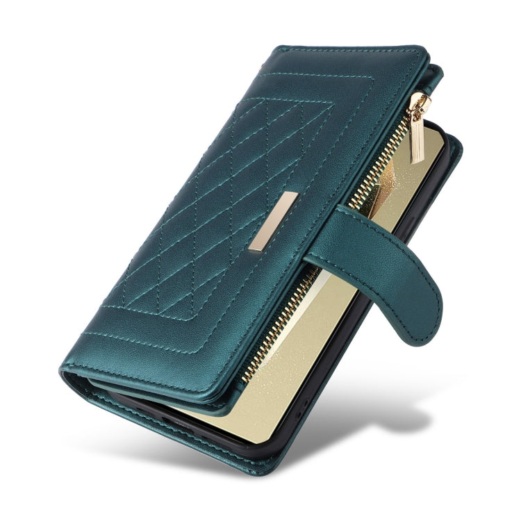 For Samsung Galaxy S24 Ultra 5G Crossbody Zipper Wallet Rhombus Leather Phone Case(Green) - by PMC Jewellery | Online Shopping South Africa | PMC Jewellery | Buy Now Pay Later Mobicred