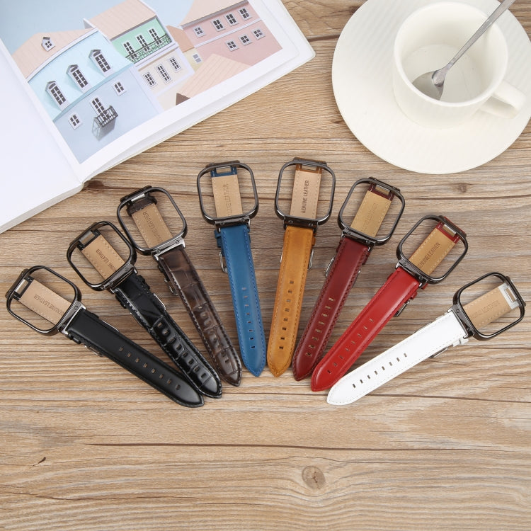 For Redmi Watch 4 Metal Black Frame Genuine Leather Watch Band(White) - free shipping - PMc TechLife - Order now!