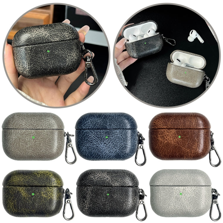 For AirPods 4 Retro Oil Leather Bluetooth Earphones Protective Case(Black) - For AirPods 4 by PMC Jewellery | Online Shopping South Africa | PMC Jewellery | Buy Now Pay Later Mobicred