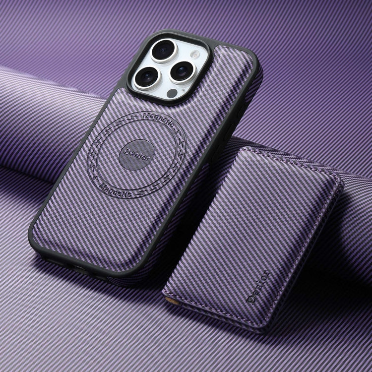 For iPhone 16 Pro Max Denior Carbon Fiber Texture Leather Card Bag MagSafe Phone Case(Purple) - free shipping - PMC Jewellery - Order now!