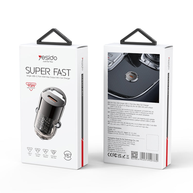 Yesido Y67 PD45W Single USB-C / Type-C Zinc Alloy Mini Car Charger(Metal Grey) - free shipping - PMC Jewellery - Order now!