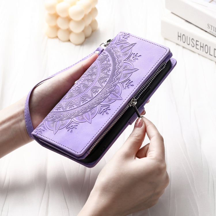 For Samsung Galaxy S25 5G Multi-Card Totem Zipper Leather Phone Case(Purple) - Galaxy S25 5G Cases by PMC Jewellery | Online Shopping South Africa | PMC Jewellery | Buy Now Pay Later Mobicred