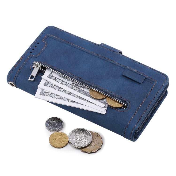 For Samsung Galaxy S25 5G Nine Card Zipper Bag Leather Phone Case with Lanyard(Blue) - Galaxy S25 5G Cases by PMC TechLife | Online Shopping South Africa | PMC TechLife | Buy Now Pay Later Mobicred