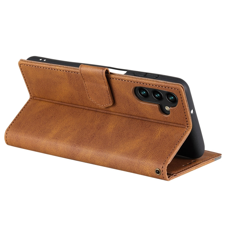 For Samsung Galaxy S25 5G Nail Skin Feel Stitching Calf Texture Leather Phone Case(Brown) - Galaxy S25 5G Cases by PMC TechLife | Online Shopping South Africa | PMC TechLife | Buy Now Pay Later Mobicred