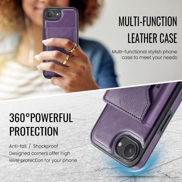 For iPhone 16e DG.MING MAGKING-K2 Series MagSafe RFID Card Bag Detachable Phone Case(Purple) - free shipping - PMc TechLife - Order now!