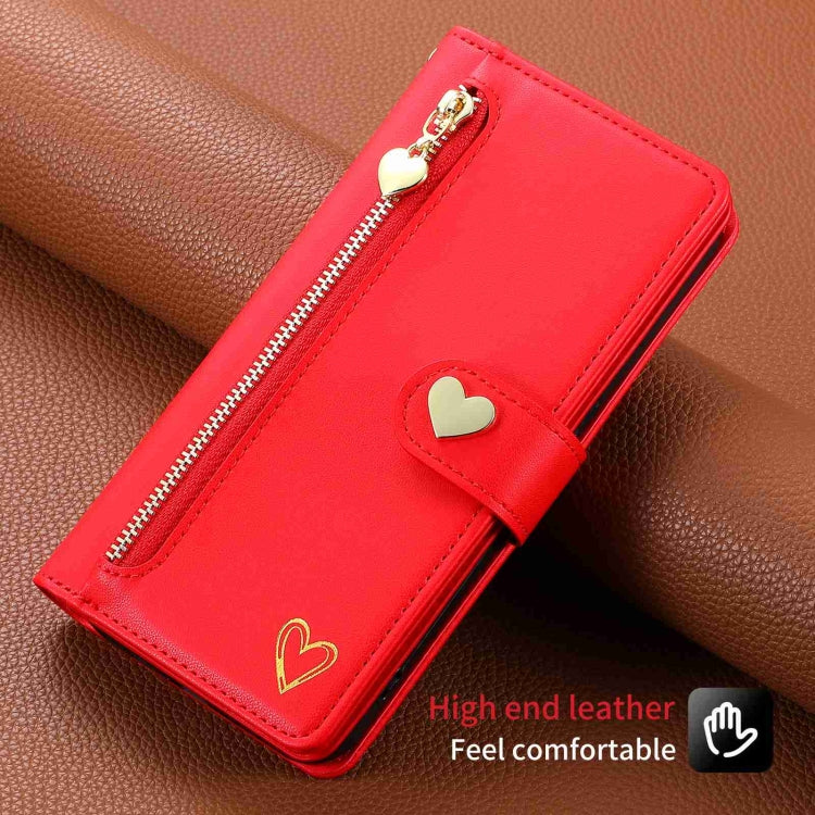 For Huawei Mate 50 Pro POLA Love Multi-Card Slots Zipper Wallet Leather Phone Case(Red) - free shipping - PMC TechLife - Order now!