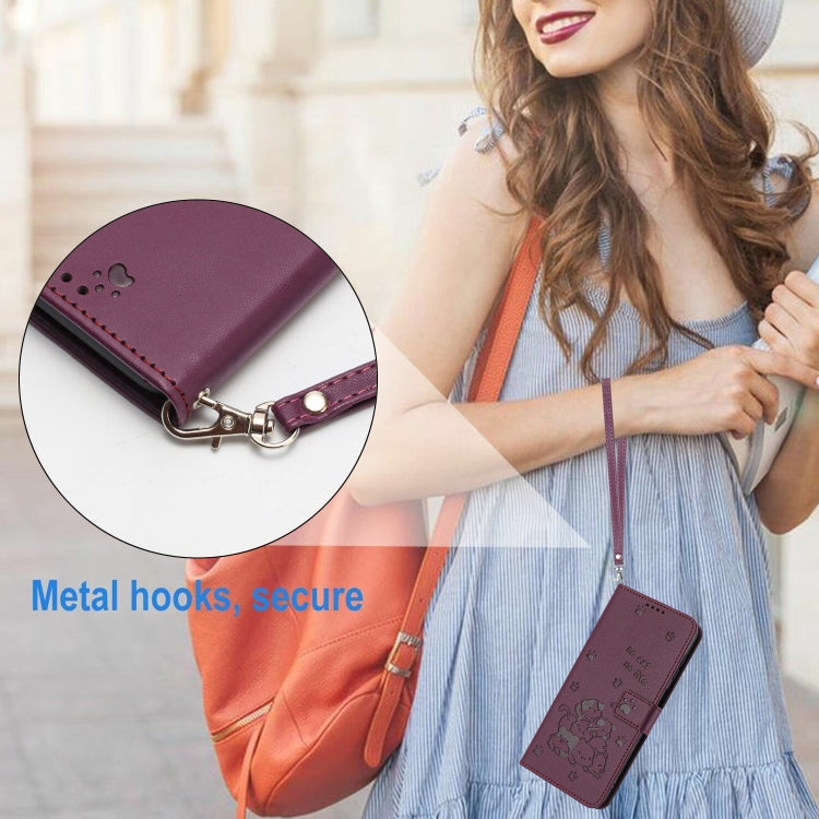 For Motorola Moto G Power 5G 2024 Embossed Kitten Phone Leather Case with Lanyard(Wine Red) - Motorola Cases by PMC Jewellery | Online Shopping South Africa | PMC Jewellery | Buy Now Pay Later Mobicred