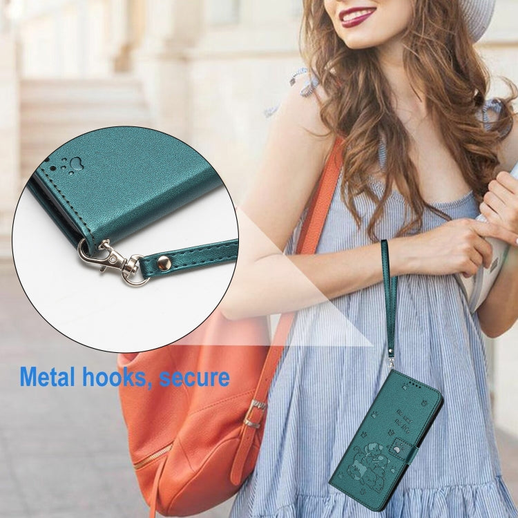 For Motorola Moto G Stylus 5G 2024 Embossed Kitten Phone Leather Case with Lanyard(Dark Green) - free shipping - PMC Jewellery - Order now!