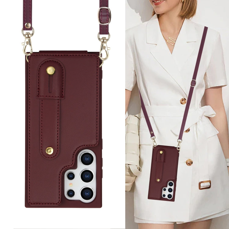 For Samsung Galaxy S25 Ultra 5G Wristband Vertical Flip Wallet Back Cover Phone Case with Long Lanyard(Wine Red) - free shipping - PMC TechLife - Order now!