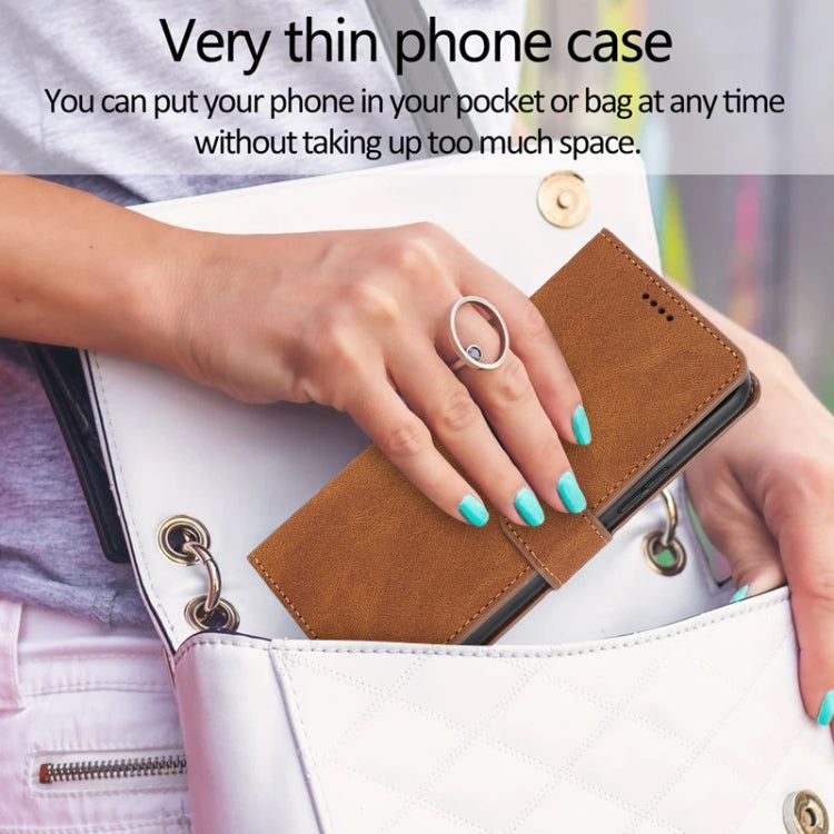 For Samsung Galaxy S25+ 5G Fantasy Skin-feel Calfskin Texture Leather Phone Case(Brown) - Galaxy S25+ 5G Cases by PMC TechLife | Online Shopping South Africa | PMC TechLife | Buy Now Pay Later Mobicred