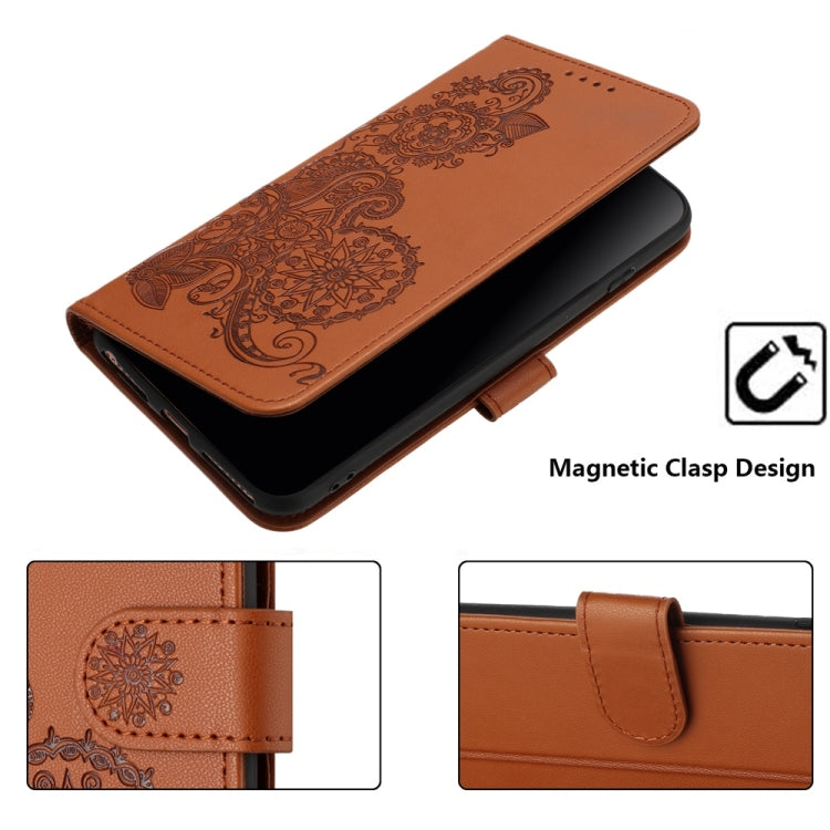 For Samsung Galaxy S25 5G Datura Flower Embossed Flip Leather Phone Case(Brown) - Galaxy S25 5G Cases by PMC Jewellery | Online Shopping South Africa | PMC Jewellery | Buy Now Pay Later Mobicred