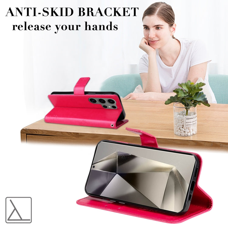 For Samsung Galaxy S25 Ultra 5G Tree & Cat Embossed Pattern Flip Leather Phone Case(Rose Red) - Galaxy S25 Ultra 5G Cases by PMC TechLife | Online Shopping South Africa | PMC TechLife | Buy Now Pay Later Mobicred