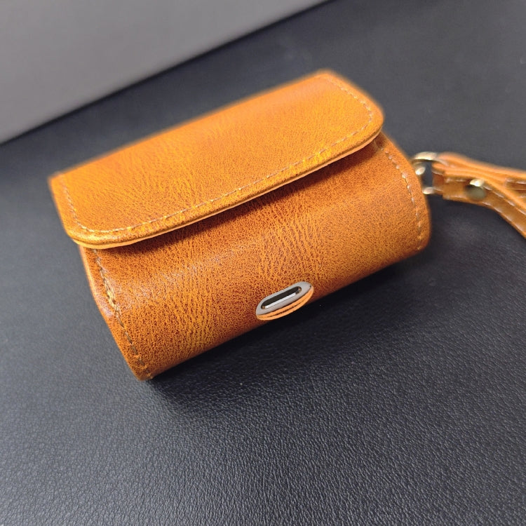 For AirPods 4 Cowhide Texture PU Headset Shockproof Case(Brown) - For AirPods 4 by PMC Jewellery | Online Shopping South Africa | PMC Jewellery | Buy Now Pay Later Mobicred