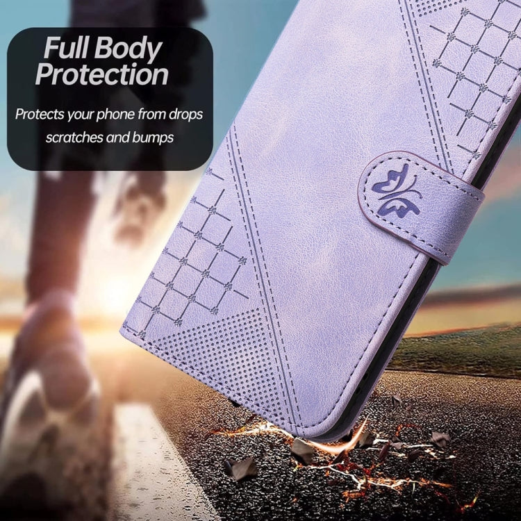 For Samsung Galaxy S25 Ultra 5G Grid Butterfly Embossed Pattern Leather Phone Case with Lanyard(Light Purple) - free shipping - PMC TechLife - Order now!