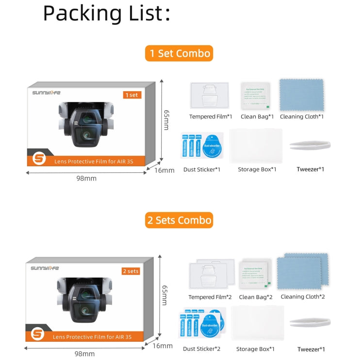 For DJI Air 3S Sunnylife Tempered Glass Film Lens Protector, Quantity:2 Sets(Transparent) - free shipping - PMC TechLife - Order now!