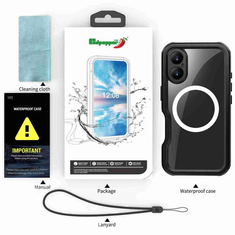 For iPhone 16 Plus RedPepper IP68 Waterproof Triple-proof MagSafe Phone Case(Black Blue) - free shipping - PMC Jewellery - Order now!