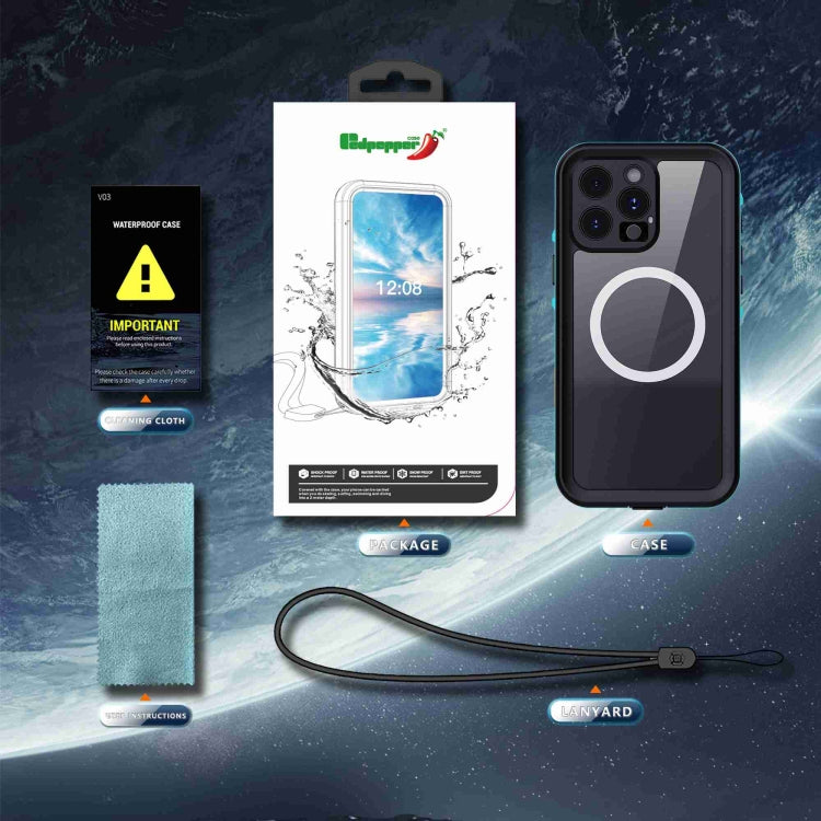 For iPhone 16 Pro RedPepper Transparent Dot IP68 Waterproof Triple-proof MagSafe Phone Case(Black Blue) - free shipping - PMC Jewellery - Order now!