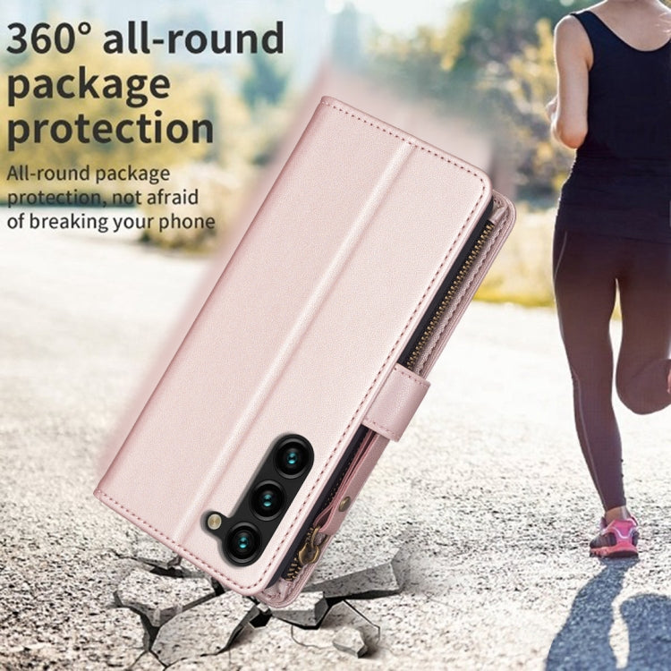 For Samsung Galaxy S25+ 5G 9 Card Slots Zipper Wallet Leather Flip Phone Case(Rose Gold) - Galaxy S25+ 5G Cases by PMC TechLife | Online Shopping South Africa | PMC TechLife | Buy Now Pay Later Mobicred