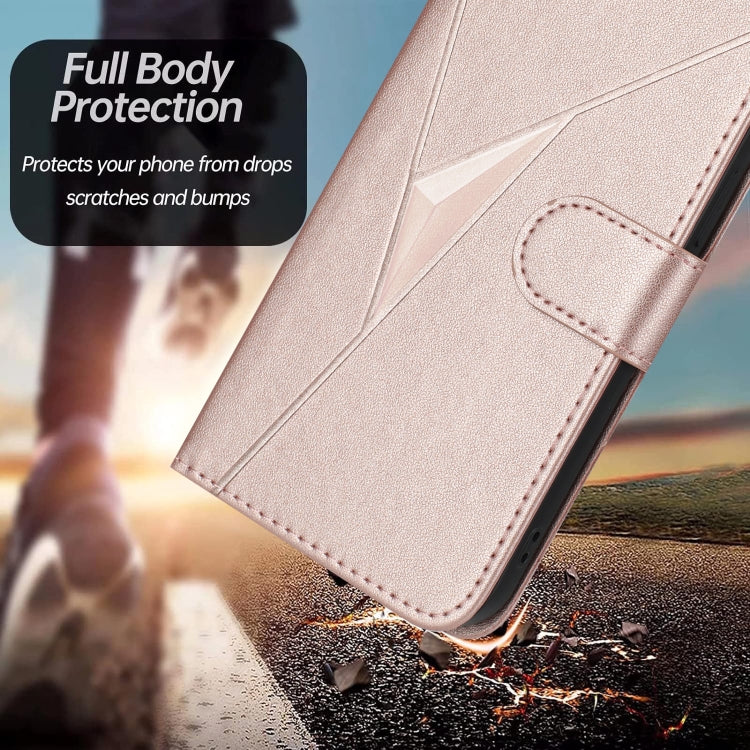 For Motorola Moto G Play 4G 2024 Triangle Pattern Buckle Clasp Leather Phone Case(Rose Gold) - free shipping - PMC Jewellery - Order now!