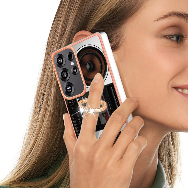 For Samsung Galaxy S25 Ultra 5G Electroplating Dual-side IMD Phone Case with Ring Holder(Retro Radio) - Galaxy S25 Ultra 5G Cases by PMC TechLife | Online Shopping South Africa | PMC TechLife | Buy Now Pay Later Mobicred