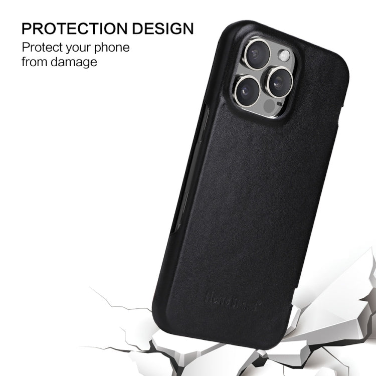 For iPhone 16 Pro Fierre Shann Top Layer Cowhide Business Magnetic Leather Phone Case(Black) - free shipping - PMC Jewellery - Order now!