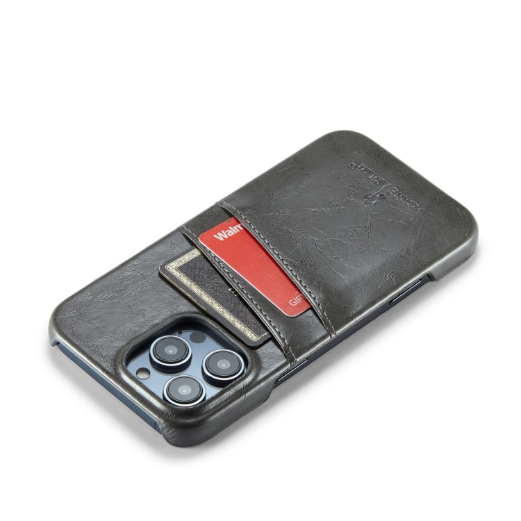 For iPhone 16 Pro Fierre Shann Retro Oil Wax Texture Card Slots PU Leather Phone Case(Grey) - iPhone 16 Pro Cases by FIERRE SHANN | Online Shopping South Africa | PMC Jewellery | Buy Now Pay Later Mobicred