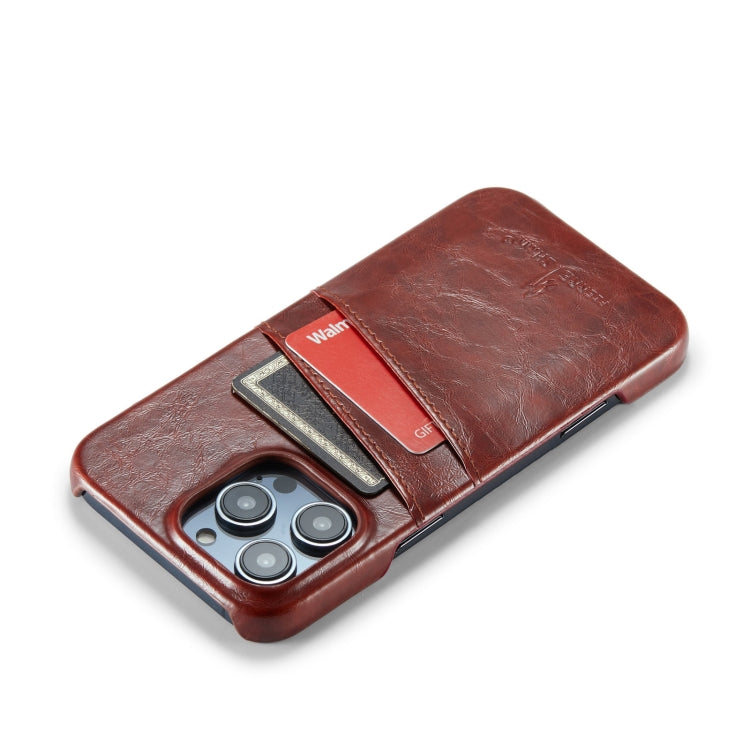 For iPhone 16 Pro Fierre Shann Retro Oil Wax Texture Card Slots PU Leather Phone Case(Brown) - free shipping - PMC Jewellery - Order now!