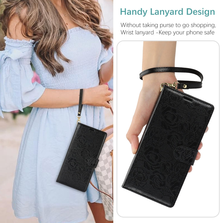 For Samsung Galaxy S25+ 5G Peony Flowers Imprint Leather Phone Case(Black) - free shipping - PMC Jewellery - Order now!