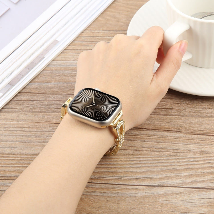For Apple Watch 42mm / 41mm / 40mm / 38mm Quick Release U-Shaped Diamond Alloy Slim Watch Band(Gold) - Watch Bands by PMC TechLife | Online Shopping South Africa | PMC TechLife | Buy Now Pay Later Mobicred